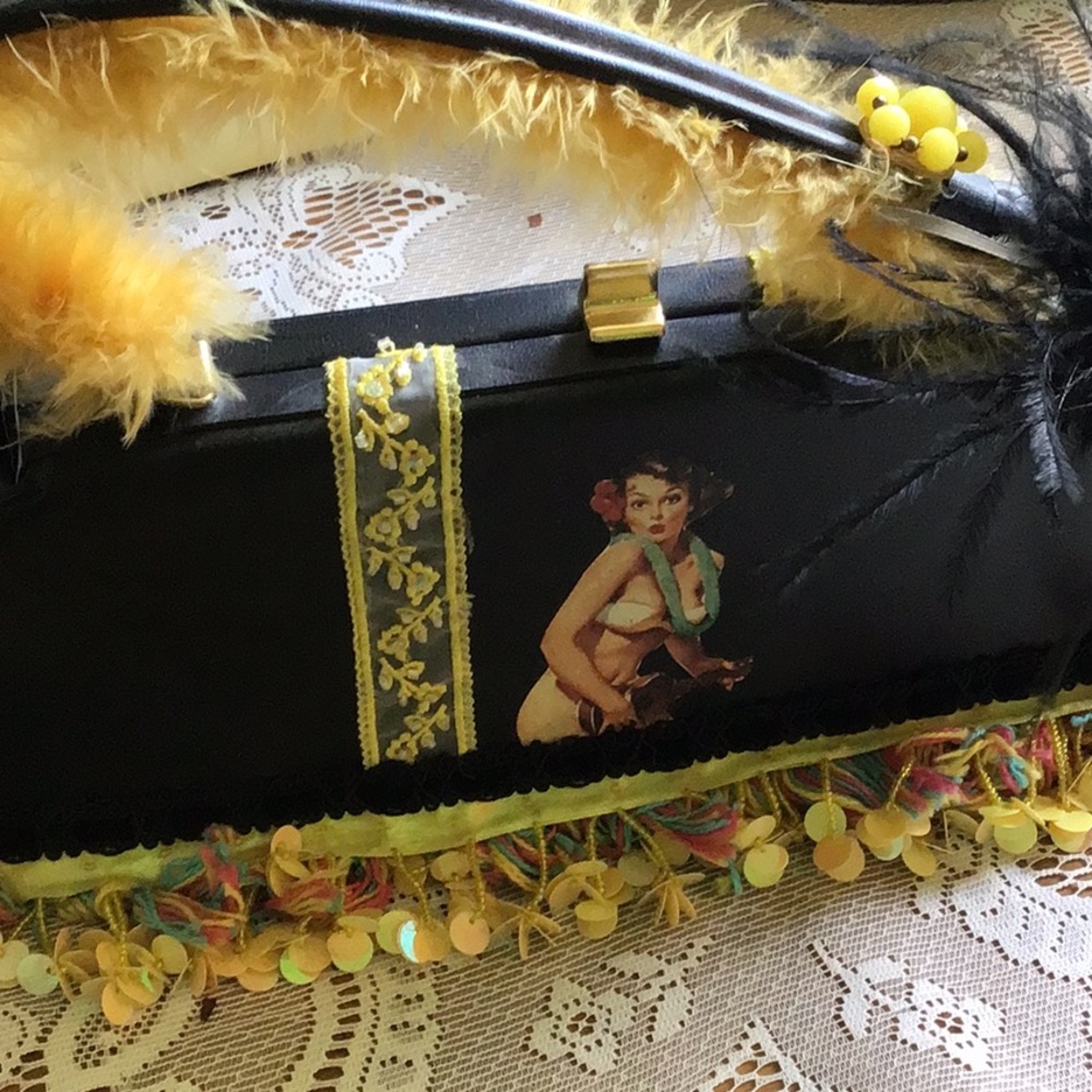 Artisan Vintage Upcycle Vintage Handbag Tropical Pinup Girl Handbag